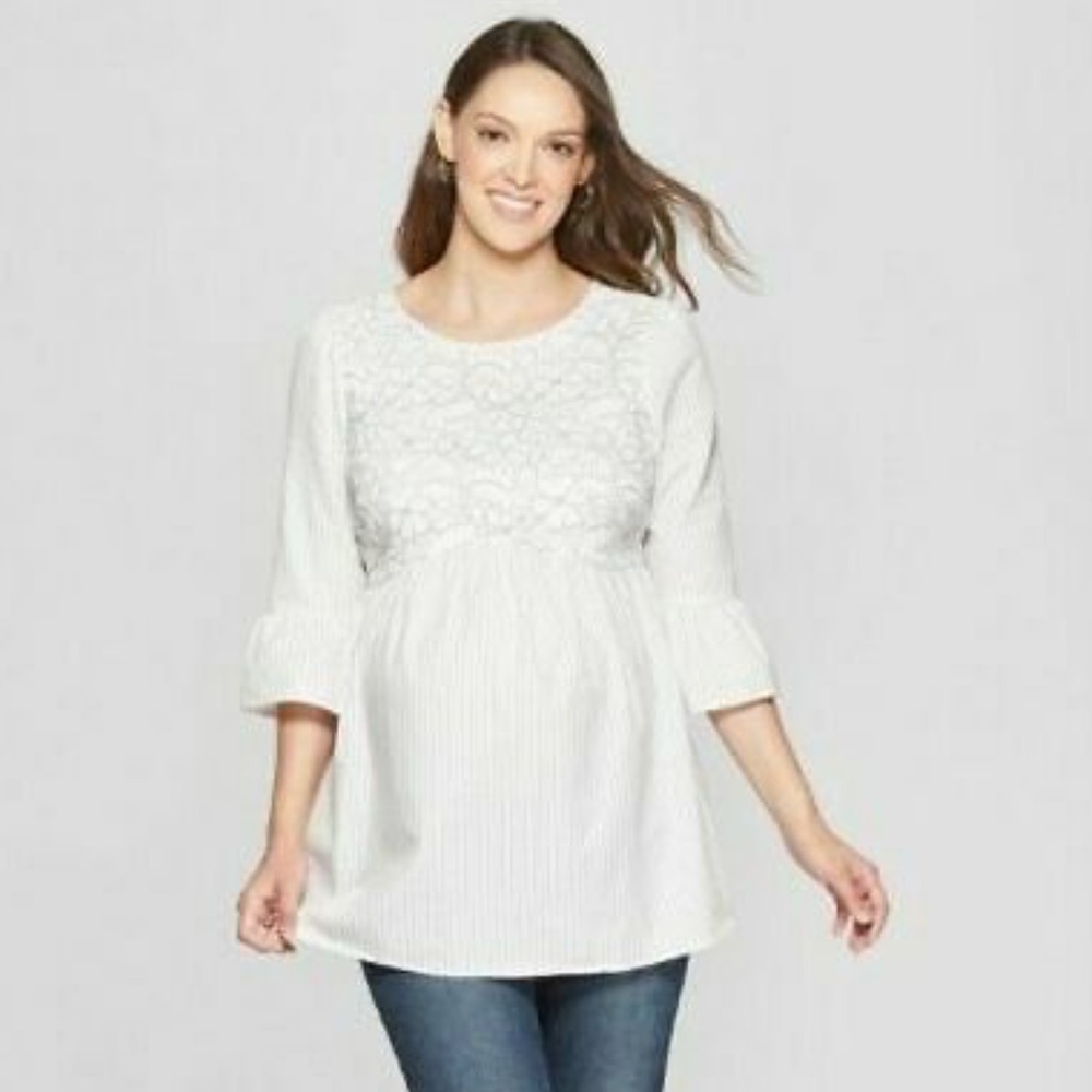 NWT Isabel Maternity Popover Stripe and Lace Tunic